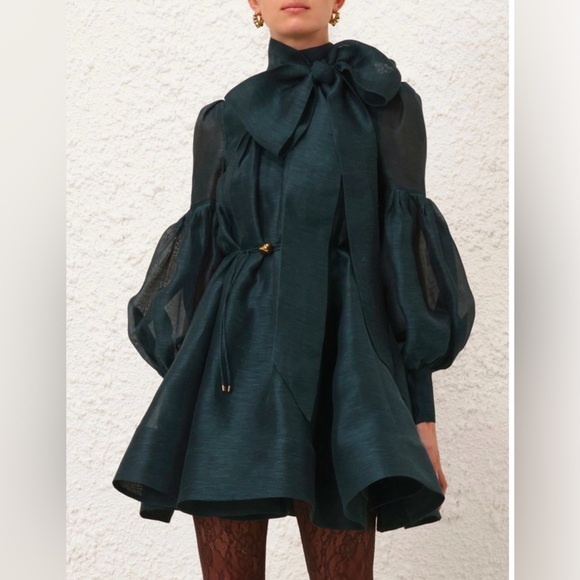 Zimmermann Dresses & Skirts - Zimmermann The Pavilion Tie Neck Mini Dress in Pine Fall 2024 Collection,